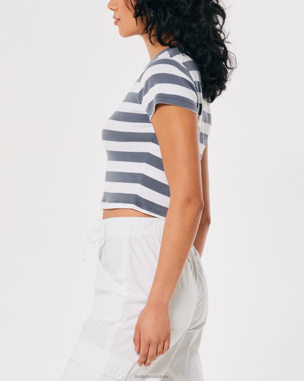 Tops Hollister Women Cotton Crew Baby Tee 48820297 White And Blue Stripe