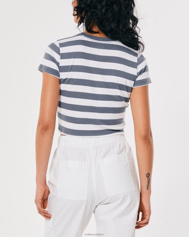 Tops Hollister Women Cotton Crew Baby Tee 48820297 White And Blue Stripe