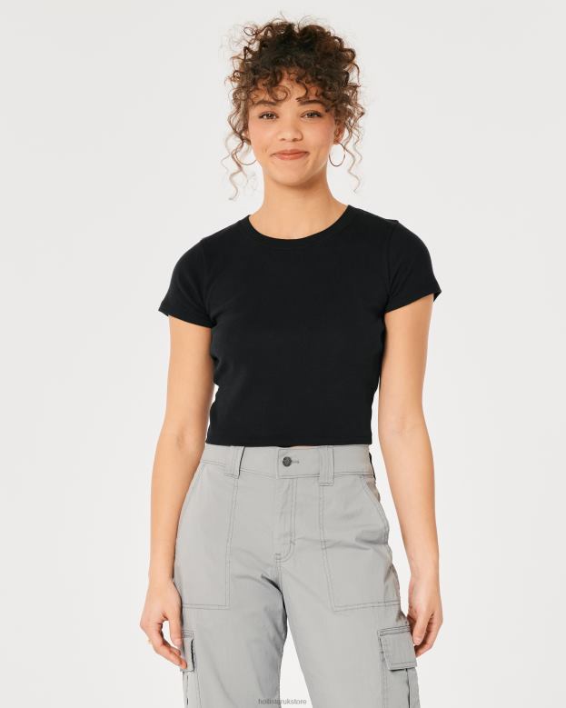 Tops Hollister Women Cotton Crew Baby Tee 488203 Black