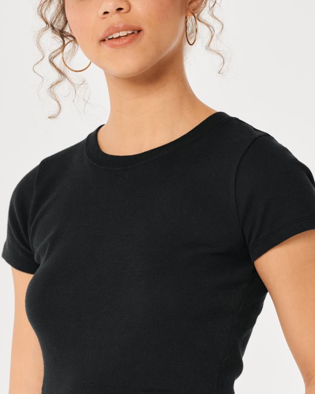Tops Hollister Women Cotton Crew Baby Tee 488203 Black