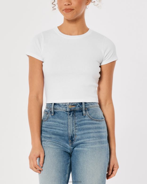 Tops Hollister Women Cotton Crew Baby Tee 488205 White
