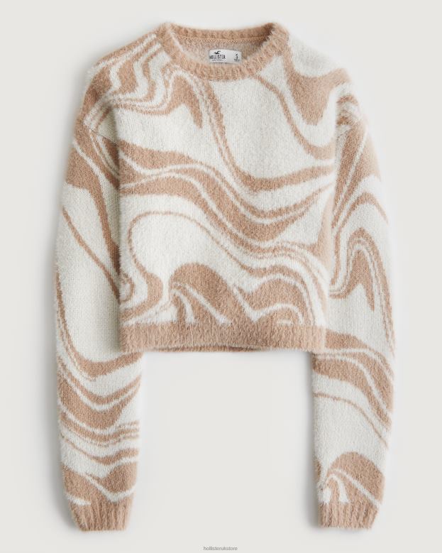 Tops Hollister Women Cozy Crew Sweater 48820385 Tan Swirl