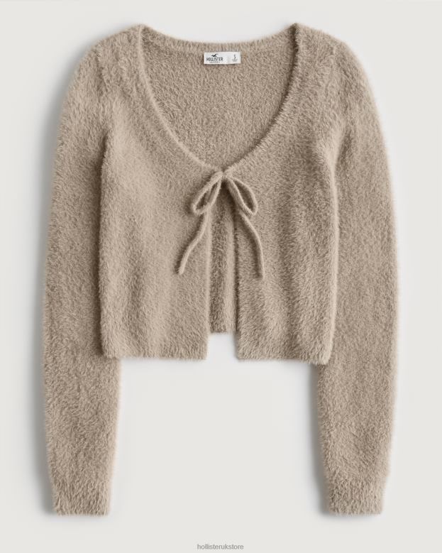 Tops Hollister Women Cozy Tie-Front Crop Cardigan 48820352 Light Brown