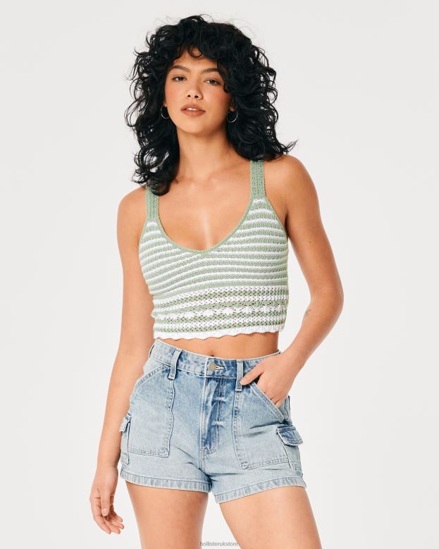 Tops Hollister Women Crochet V-Neck Bralette 48820112 White Stripe