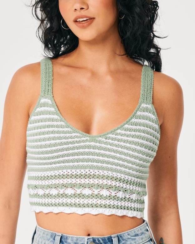 Tops Hollister Women Crochet V-Neck Bralette 48820112 White Stripe