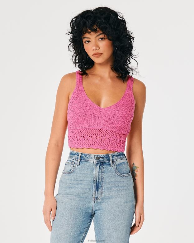 Tops Hollister Women Crochet V-Neck Bralette 48820165 Pink