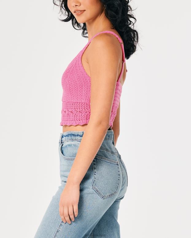 Tops Hollister Women Crochet V-Neck Bralette 48820165 Pink