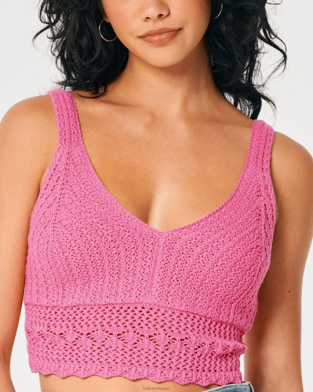Tops Hollister Women Crochet V-Neck Bralette 48820165 Pink