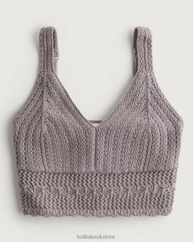 Tops Hollister Women Crochet V-Neck Bralette 48820268 Purple Grey