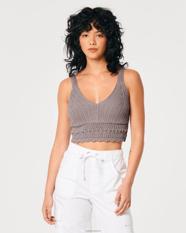 Tops Hollister Women Crochet V-Neck Bralette 48820268 Purple Grey