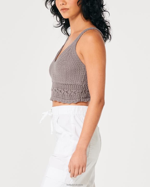 Tops Hollister Women Crochet V-Neck Bralette 48820268 Purple Grey