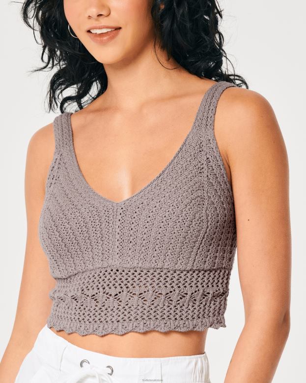 Tops Hollister Women Crochet V-Neck Bralette 48820268 Purple Grey