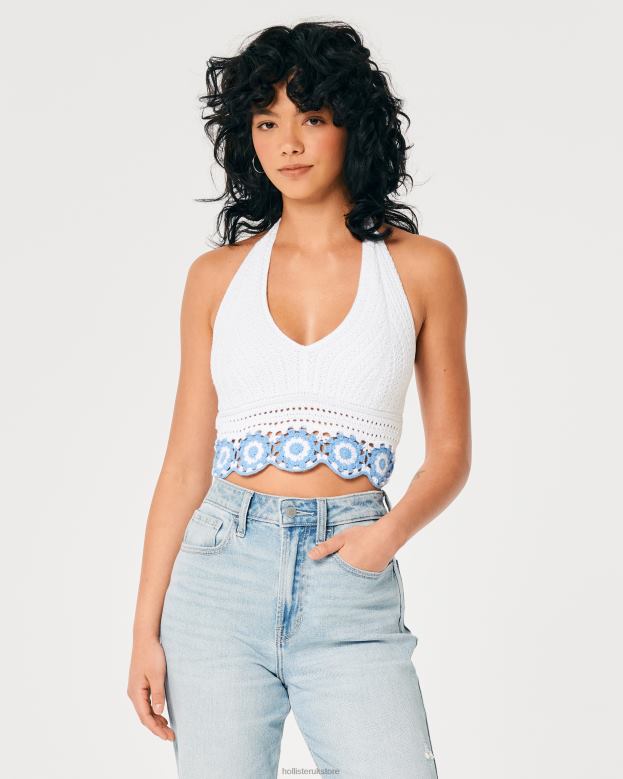 Tops Hollister Women Crochet V-Neck Halter Top 4882062 Navy Stripe