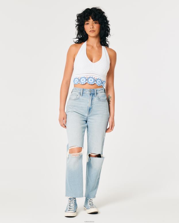 Tops Hollister Women Crochet V-Neck Halter Top 4882062 Navy Stripe