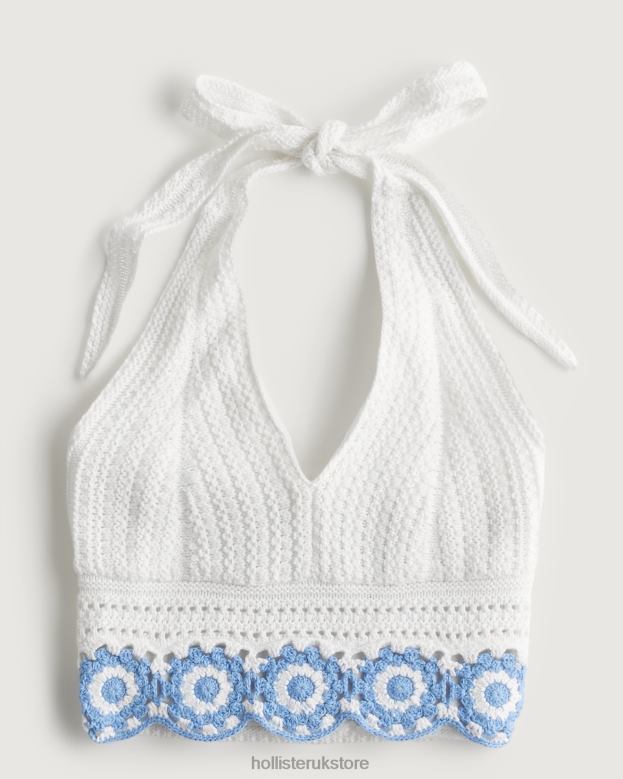 Tops Hollister Women Crochet V-Neck Halter Top 4882062 Navy Stripe