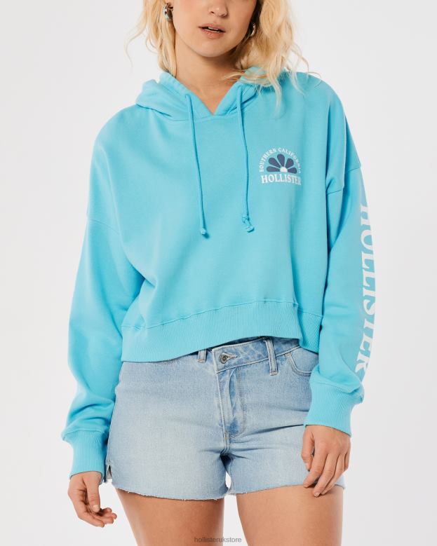 Tops Hollister Women Crop Print Logo Hoodie 48820200 Blue