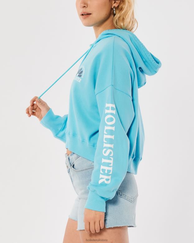 Tops Hollister Women Crop Print Logo Hoodie 48820200 Blue