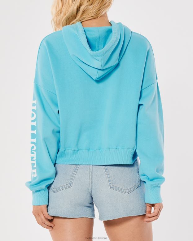 Tops Hollister Women Crop Print Logo Hoodie 48820200 Blue