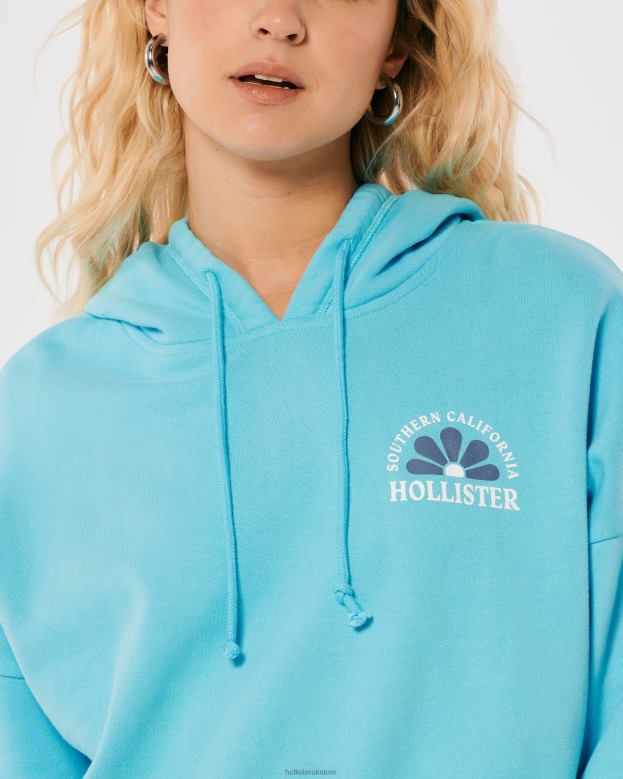 Tops Hollister Women Crop Print Logo Hoodie 48820200 Blue