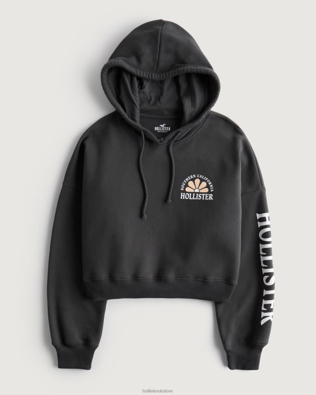 Tops Hollister Women Crop Print Logo Hoodie 48820245 Dark Grey