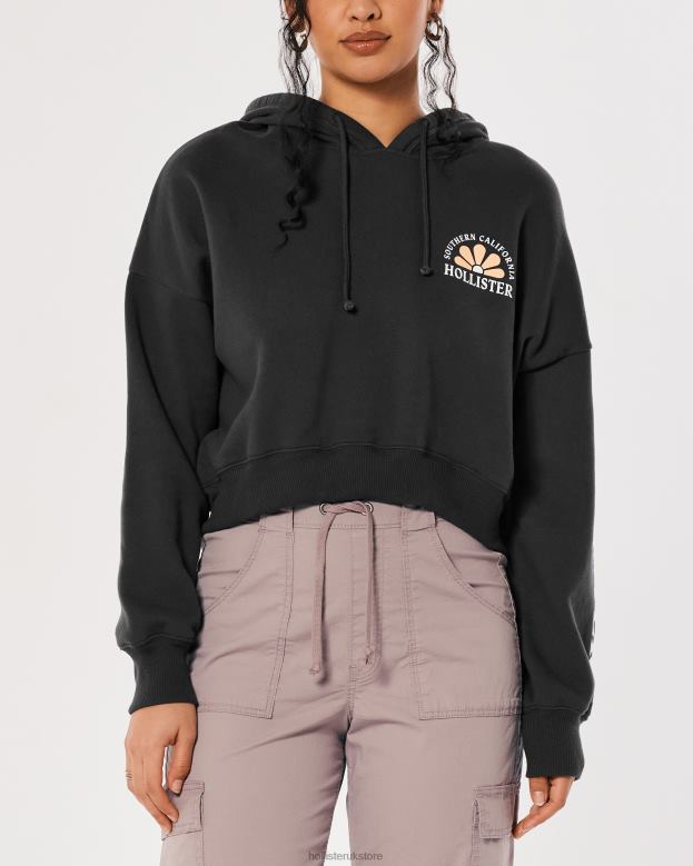 Tops Hollister Women Crop Print Logo Hoodie 48820245 Dark Grey