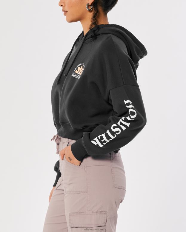 Tops Hollister Women Crop Print Logo Hoodie 48820245 Dark Grey