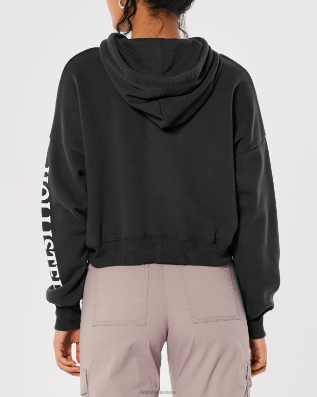 Tops Hollister Women Crop Print Logo Hoodie 48820245 Dark Grey
