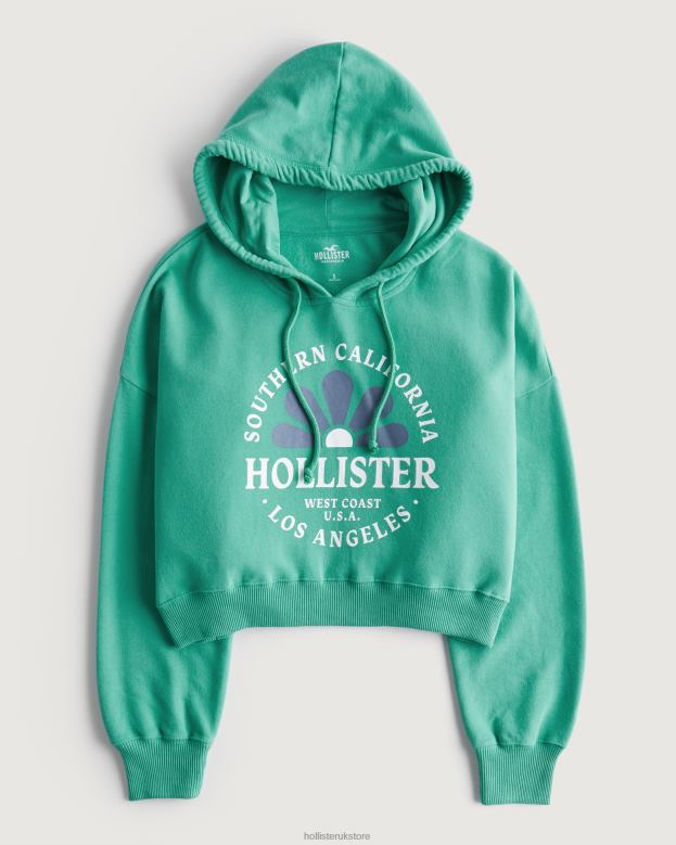Tops Hollister Women Crop Print Logo Hoodie 48820339 Green