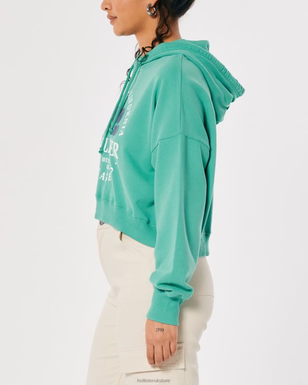 Tops Hollister Women Crop Print Logo Hoodie 48820339 Green