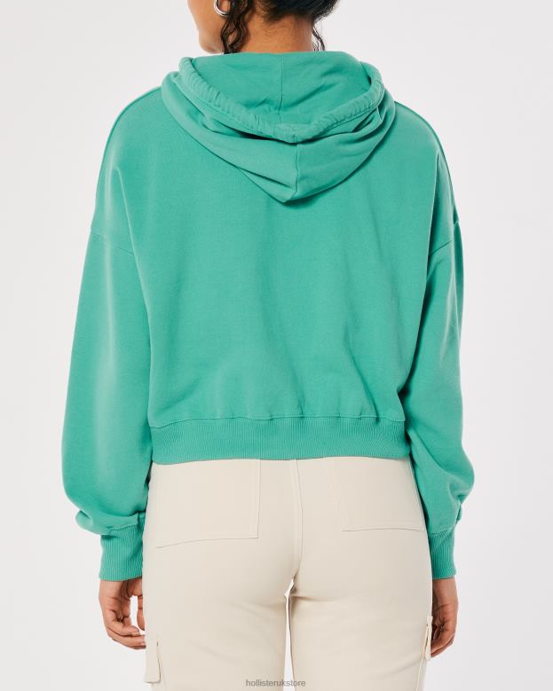 Tops Hollister Women Crop Print Logo Hoodie 48820339 Green