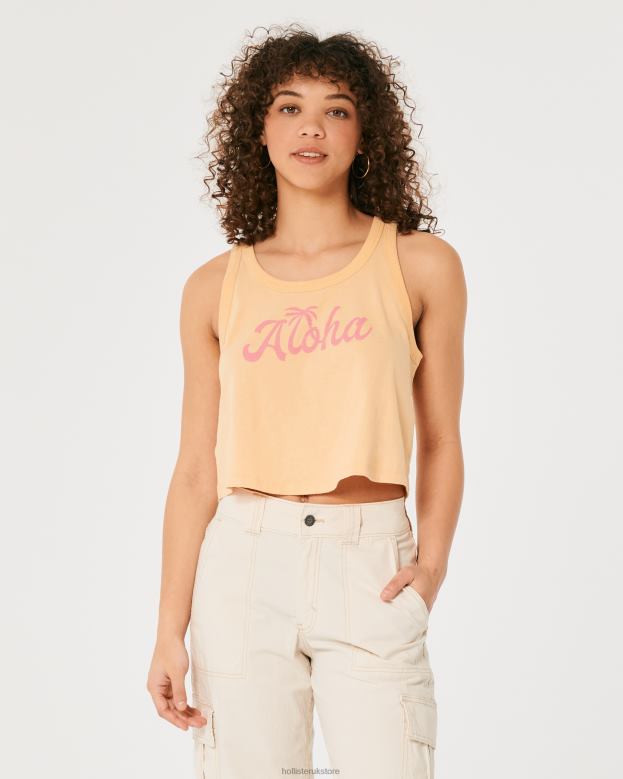 Tops Hollister Women Easy Aloha Graphic Tank 48820214 Light Orange