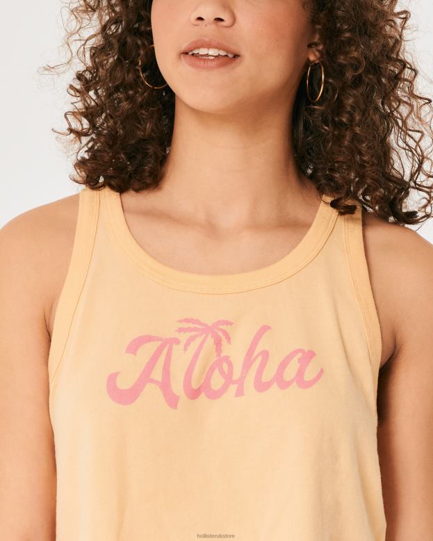 Tops Hollister Women Easy Aloha Graphic Tank 48820214 Light Orange