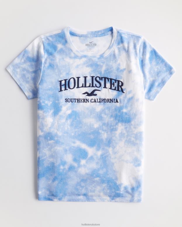 Tops Hollister Women Easy Embroidered Logo Graphic Tee 48820161 Blue Tie Dye