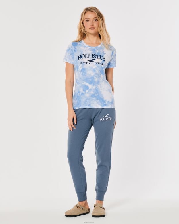 Tops Hollister Women Easy Embroidered Logo Graphic Tee 48820161 Blue Tie Dye