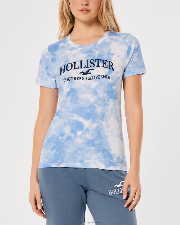 Tops Hollister Women Easy Embroidered Logo Graphic Tee 48820161 Blue Tie Dye
