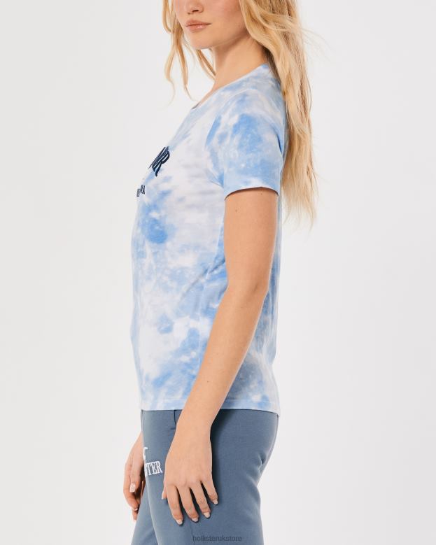 Tops Hollister Women Easy Embroidered Logo Graphic Tee 48820161 Blue Tie Dye