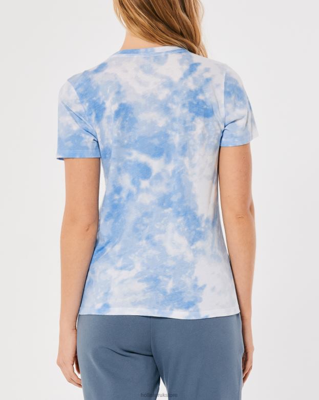 Tops Hollister Women Easy Embroidered Logo Graphic Tee 48820161 Blue Tie Dye