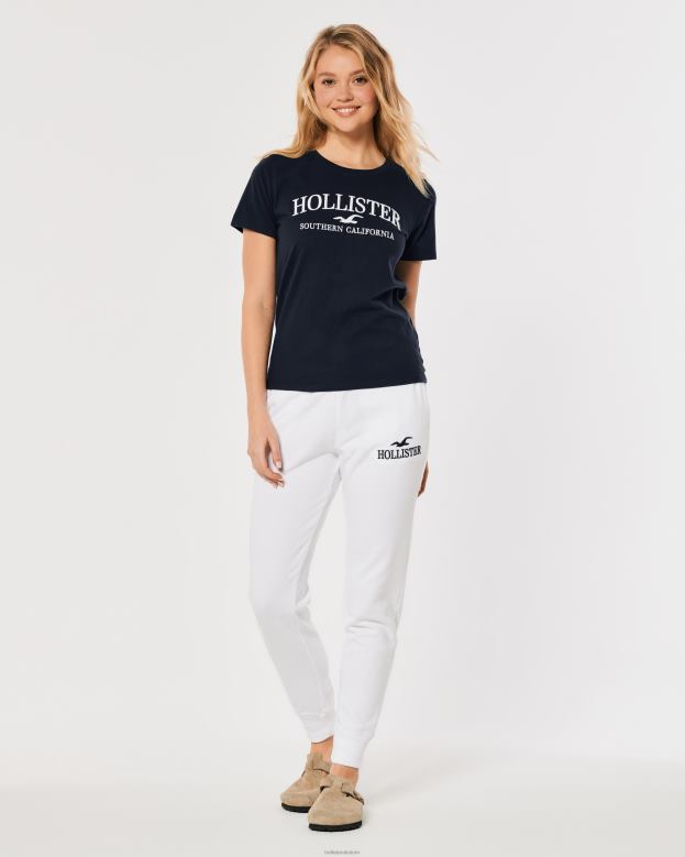Tops Hollister Women Easy Embroidered Logo Graphic Tee 48820376 Navy Blue