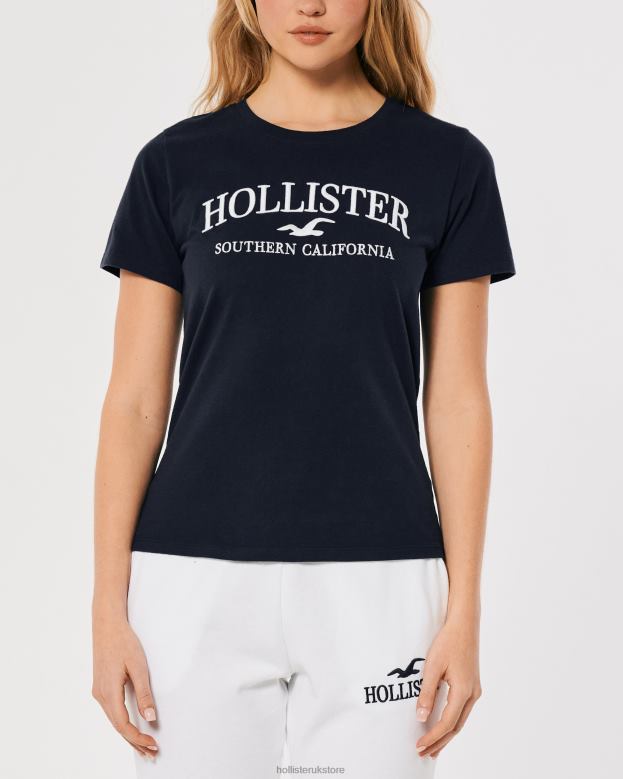 Tops Hollister Women Easy Embroidered Logo Graphic Tee 48820376 Navy Blue