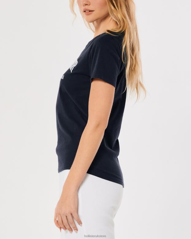 Tops Hollister Women Easy Embroidered Logo Graphic Tee 48820376 Navy Blue