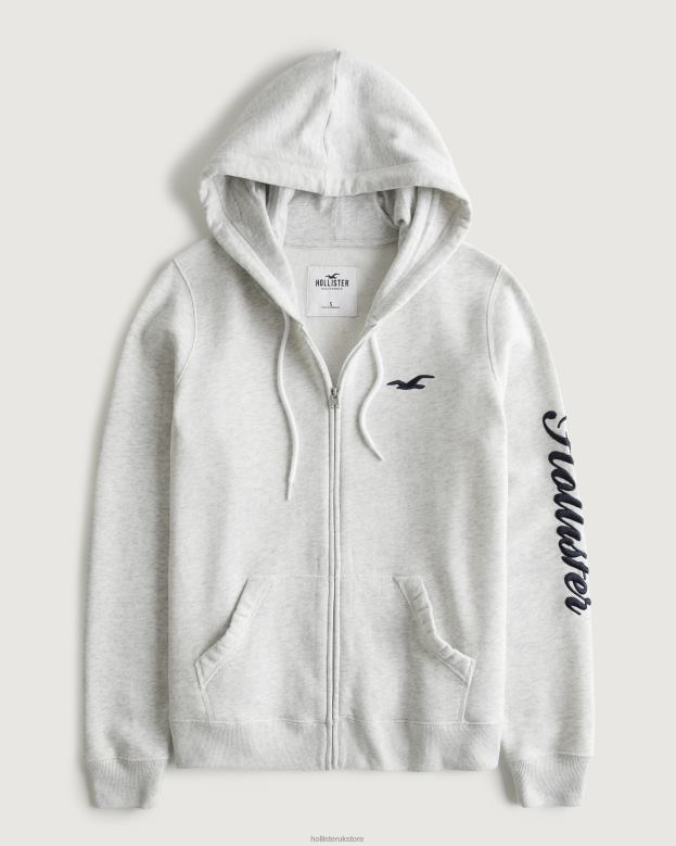 Tops Hollister Women Easy Full-Zip Logo Graphic Hoodie 48820296 Light Heather Grey