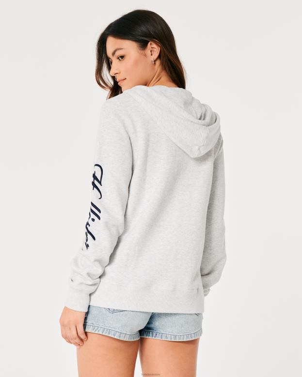 Tops Hollister Women Easy Full-Zip Logo Graphic Hoodie 48820296 Light Heather Grey