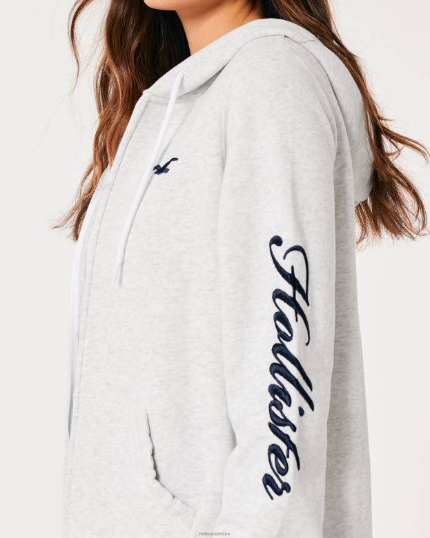 Tops Hollister Women Easy Full-Zip Logo Graphic Hoodie 48820296 Light Heather Grey