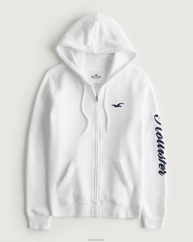 Tops Hollister Women Easy Full-Zip Logo Graphic Hoodie 48820367 White