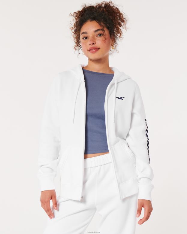 Tops Hollister Women Easy Full-Zip Logo Graphic Hoodie 48820367 White