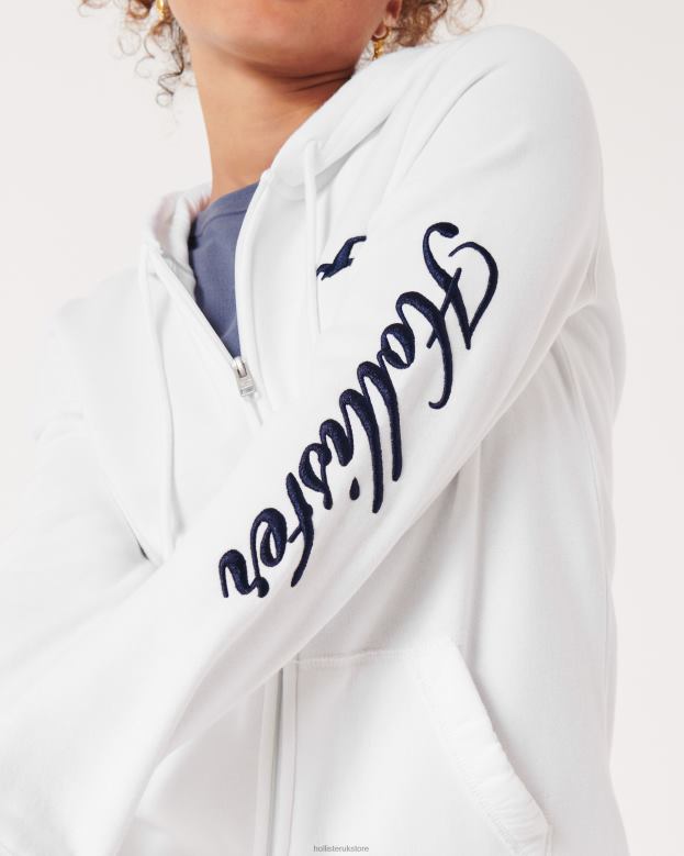 Tops Hollister Women Easy Full-Zip Logo Graphic Hoodie 48820367 White