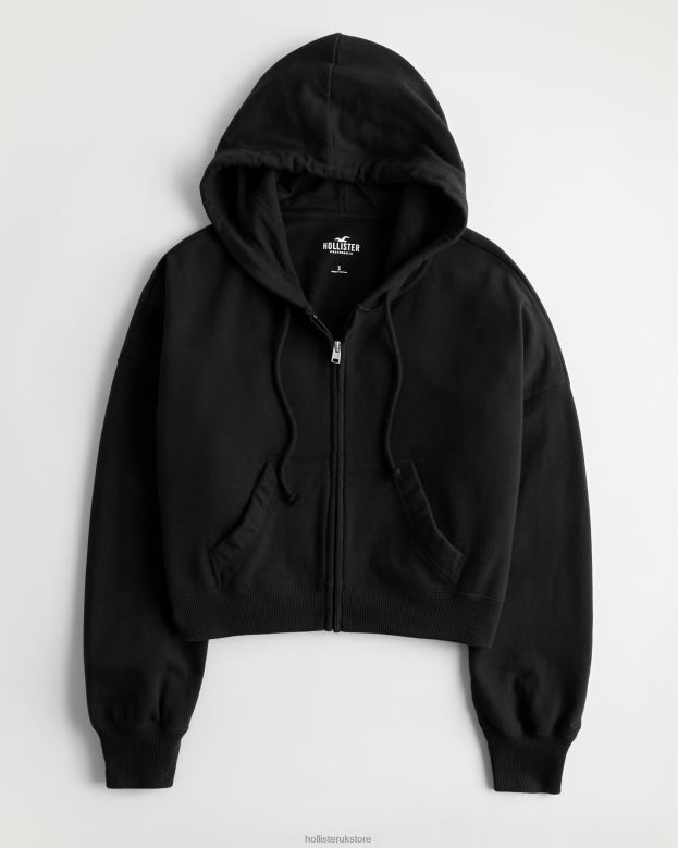 Tops Hollister Women Easy Full-Zip Terry Hoodie 48820108 Black