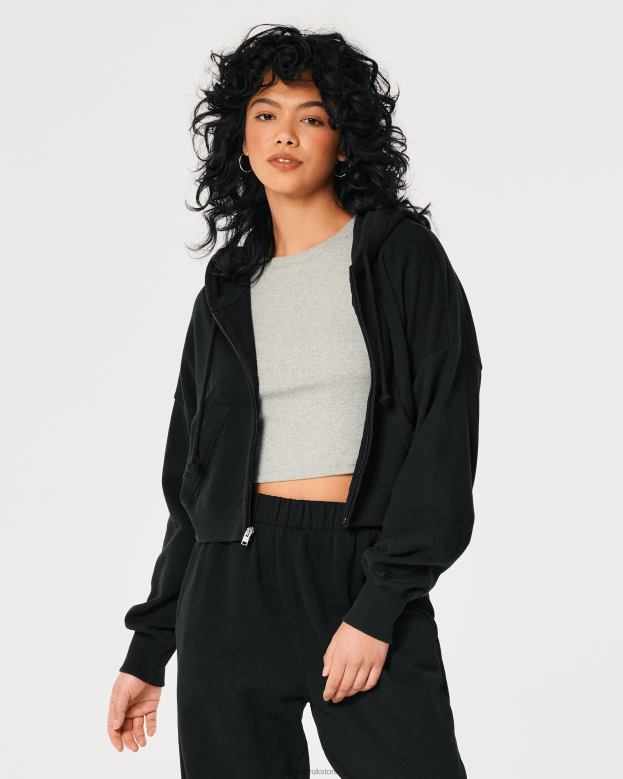 Tops Hollister Women Easy Full-Zip Terry Hoodie 48820108 Black