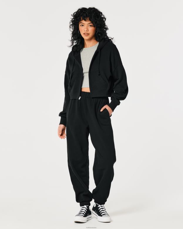 Tops Hollister Women Easy Full-Zip Terry Hoodie 48820108 Black