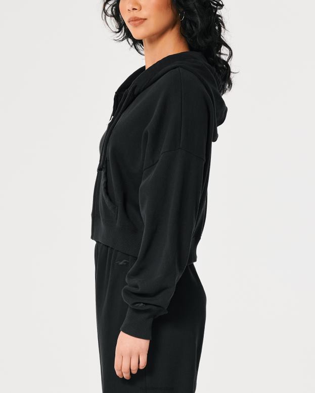 Tops Hollister Women Easy Full-Zip Terry Hoodie 48820108 Black